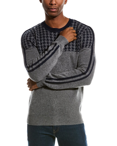 Shop Kier + J Houndstooth Wool & Cashmere-blend Sweater In Navy