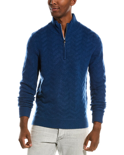 Shop Kier + J Mock Neck Quarter-zip Wool & Cashmere-blend Pullover In Blue