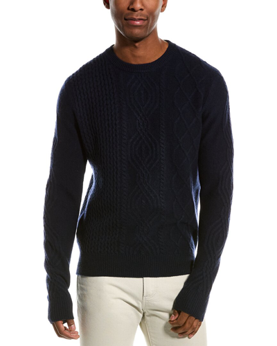 Shop Kier + J Cable Wool & Cashmere-blend Turtleneck Sweater In Navy