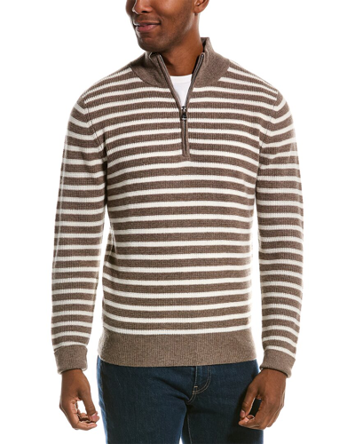 Shop Kier + J Waffle Quarter-zip Wool & Cashmere-blend Sweater In Brown