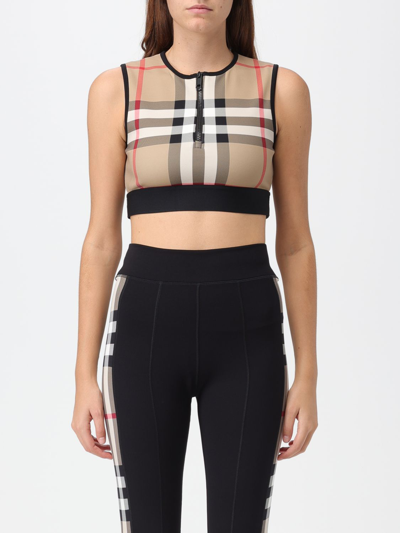 Shop Burberry Top In Check Motif Stretch Jersey In Black