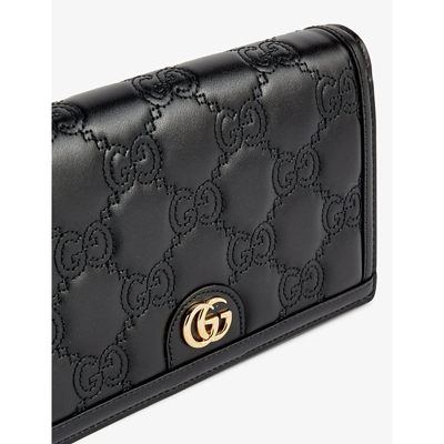 Shop Gucci Black Matelassé Leather Wallet-on-chain