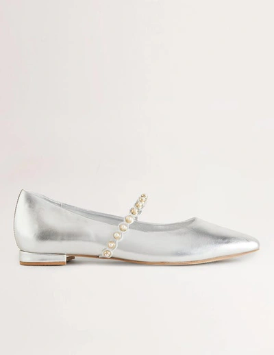 Shop Boden Pearl Strap Ballerina Flats Silver Metallic Women