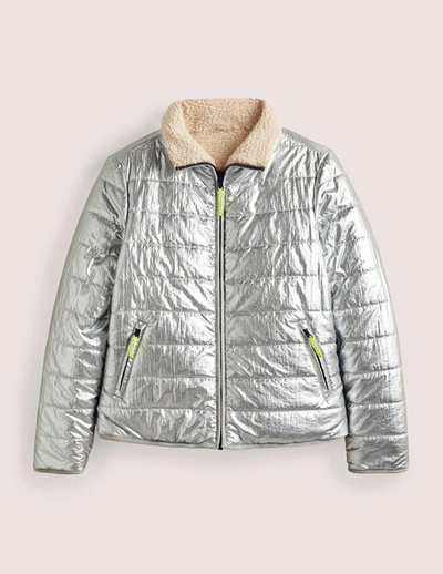 Shop Boden Reversible Borg Puffer Jacket Silver Metallic Women