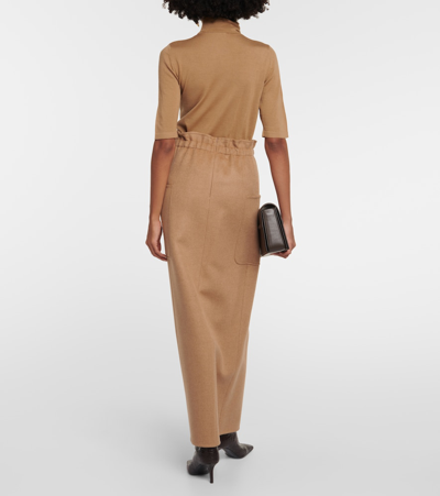 Shop Max Mara Carbone Camel Hair Maxi Skirt In Beige