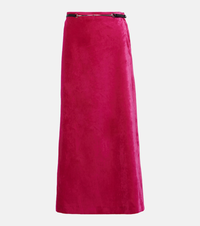 Shop Gucci Horsebit Velvet Midi Skirt In Pink