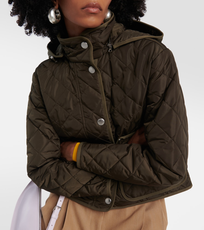 Shop Burberry Quilted Cropped Jacket In Green