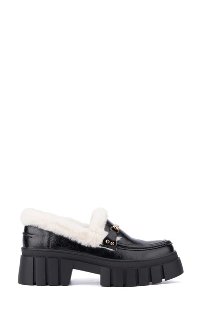 Shop New York And Company Seraphina Faux Fur Trim Lug Sole Platform Loafer In Black