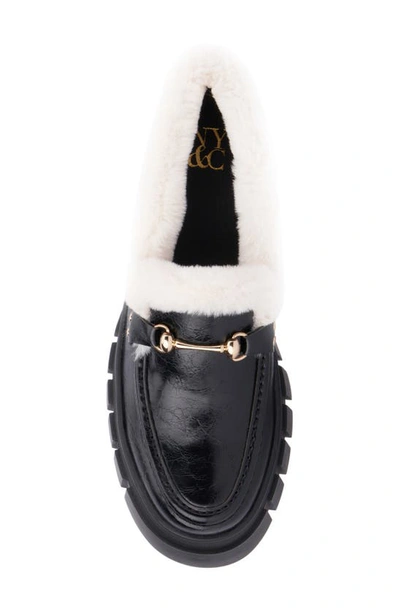 Shop New York And Company Seraphina Faux Fur Trim Lug Sole Platform Loafer In Black