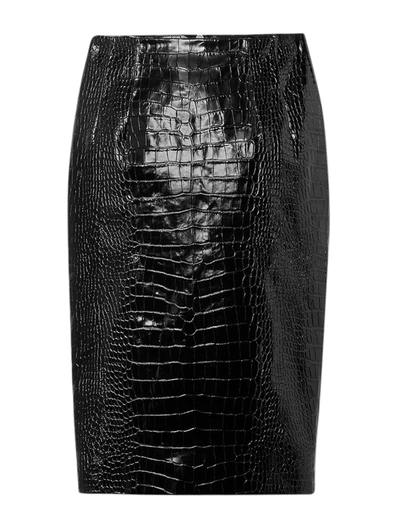 Shop Versace Crocodile Effect Leather Midi Skirt In Black