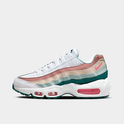 Shop Nike Big Kids' Air Max 95 Recraft Casual Shoes Size 5.0 Leather In White/geode Teal/jade Ice/pink Spell