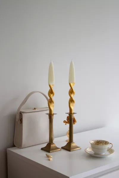 The Parmatile Shop Metallic Taper Candle Set In Gold And Ivory