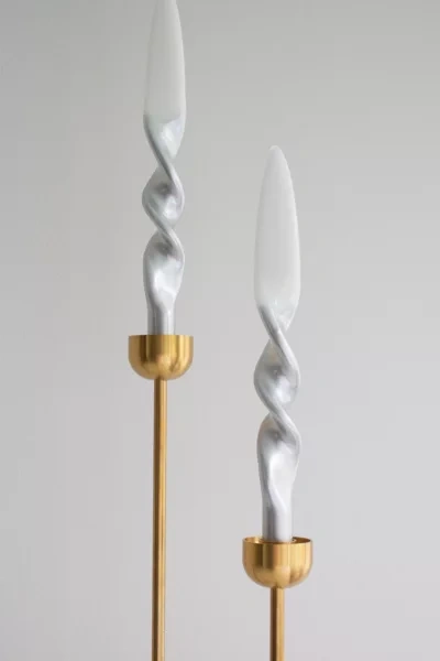 The Parmatile Shop Metallic Taper Candle Set In Silver And White