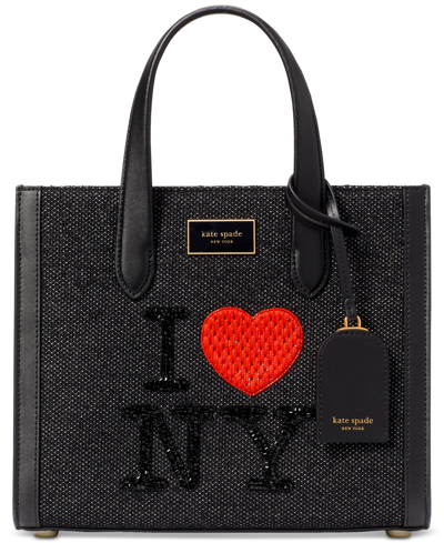 Shop Kate Spade Manhattan I Heart Ny Embellished Chenille Fabric Small Tote In Black Multi.