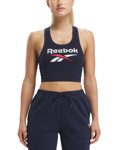 Shop Reebok Women's Low Impact Graphic Logo Cotton Sports Bra In Vector Navy