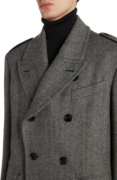 Shop Tom Ford Officer Herringbone Wool Martingale Coat In Black/ White