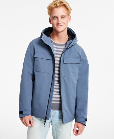 Shop Dkny Men's Hooded Zip-front Two-pocket Jacket In Blue