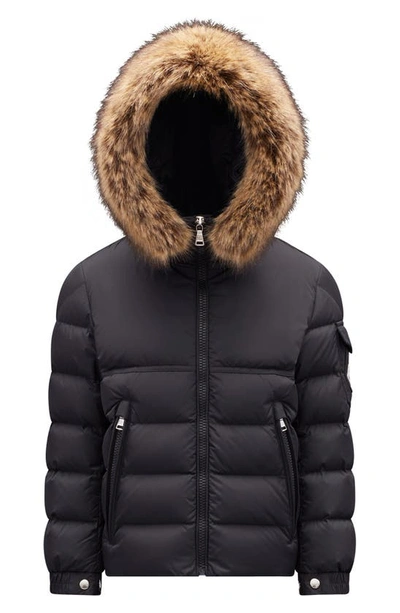 Shop Moncler Kids' New Bryonf Down Jacket With Faux Fur Trim In Black