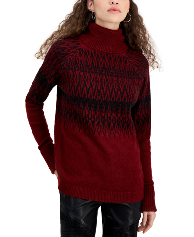 Shop Fever Women's Shine Fair-isle Turtleneck Sweater In Cabernet  Black