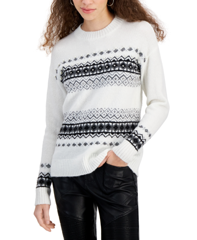 Shop Fever Women's Embellished Fair-isle Sweater In Whisper White