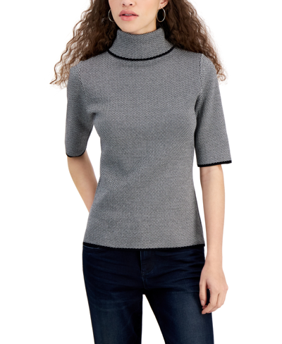 Shop Fever Women's Elbow-sleeve Turtleneck Sweater In Black  White