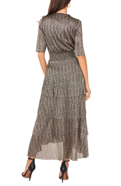 Vince Camuto Metallic Tiered Midi Dress In Rich Black