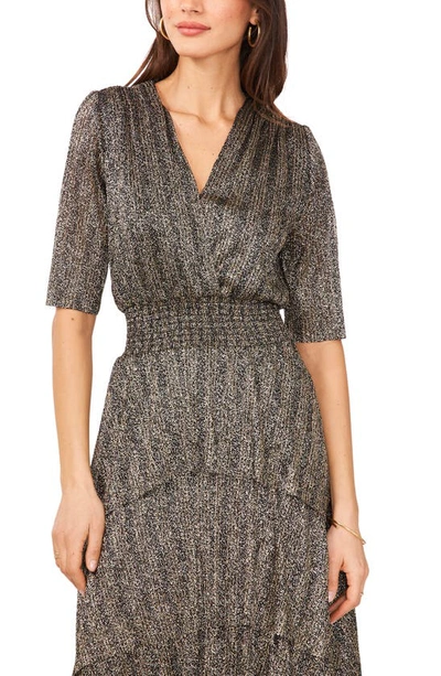 Vince Camuto Metallic Tiered Midi Dress In Rich Black