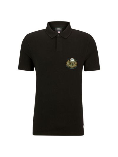 Shop Hugo Boss Men's Boss X Nfl Cotton-piqué Polo Shirt With Collaborative Branding In Packers Charcoal
