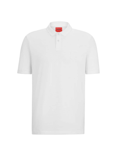 Shop Hugo Men's Stacked Logo Embossed Polo Shirt In Cotton Piqué In White