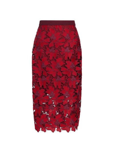 St John Floral Guipure Lace Skirt In Crimson/mulberry | ModeSens