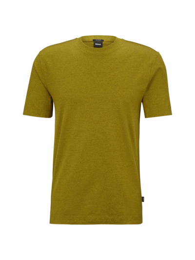 Shop Hugo Boss Men's Regular-fit T-shirt In Mercerized Mouliné Cotton In Green
