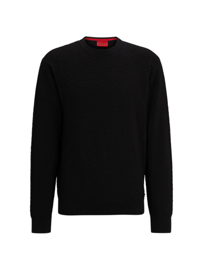 Shop Hugo Men's Relaxed-fit Sweater In Cotton With Knitted Structure In Black