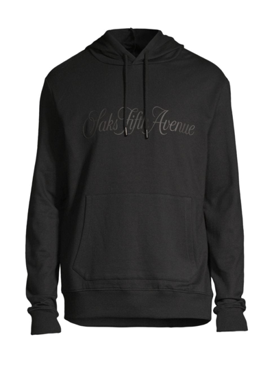 Shop Saks Fifth Avenue Men's Collection Logo Cotton Hoodie In Moonless Night