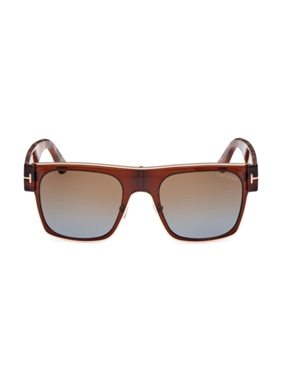 Shop Tom Ford Men's Edwin 54mm Square Sunglasses In Shiny Rose Gold Brown
