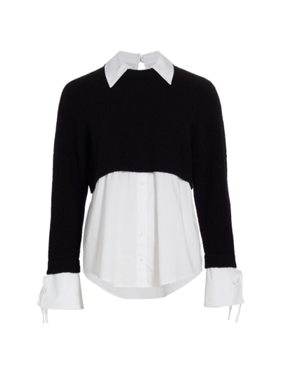 Shop Cinq À Sept Women's Nelida Wool & Poplin Top In Black White