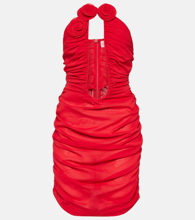 Shop Magda Butrym Silk-blend Floral Appliqué Mini Dress In Red