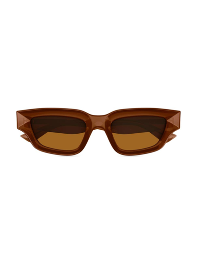 Shop Bottega Veneta Men's Edgy 53mm Rectangular Sunglasses In Brown