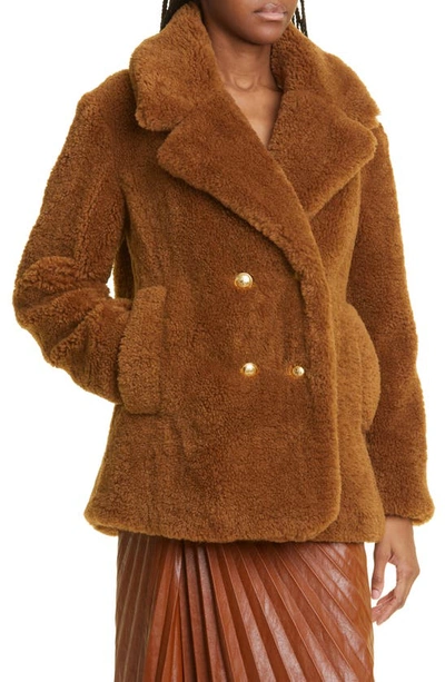 Shop A.l.c Scout Double Breasted Faux Fur Coat In Brown
