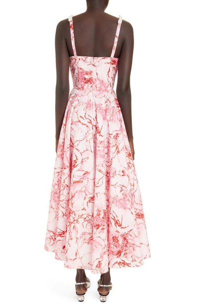 Shop Giambattista Valli Floral Cotton Midi Dress In Rose/ Red