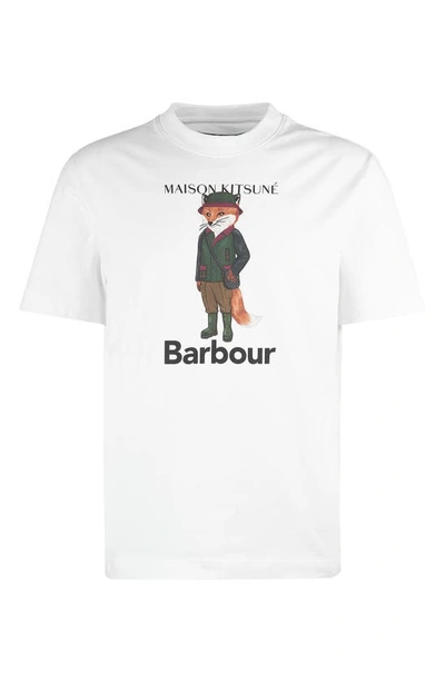 Shop Barbour X Maison Kitsuné Cotton Logo Graphic T-shirt In White