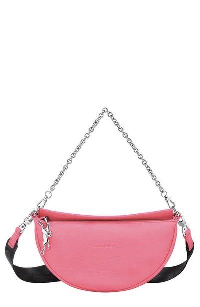 Longchamp Small Roseau Essential Soft Half Moon Leather Crossbody Bag In  Pink