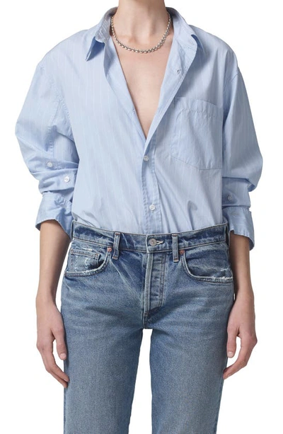 Citizen Of Humanity Shay Stripe Cotton Button-up Shirt In Skyway Stripe