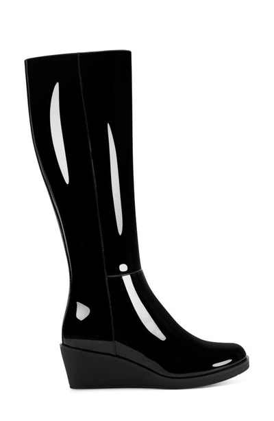 Shop Aerosoles Brenna Knee High Wedge Boot In Black Faux Patent Leather