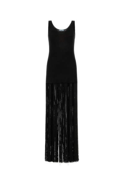 Shop Prada Woman Black Silk Long Dress