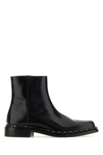 Shop Valentino Garavani Man Black Leather Ankle Boots