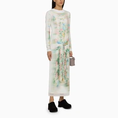 Shop Loewe Blurred Print Long-sleeved Maxi Dress In White