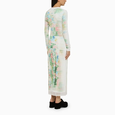 Shop Loewe Blurred Print Long-sleeved Maxi Dress In White