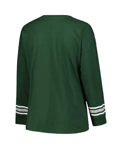 Shop Profile Women's  Green Michigan State Spartans Plus Size Triple Script Crew Neck Long Sleeve T-shirt