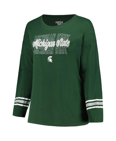 Shop Profile Women's  Green Michigan State Spartans Plus Size Triple Script Crew Neck Long Sleeve T-shirt