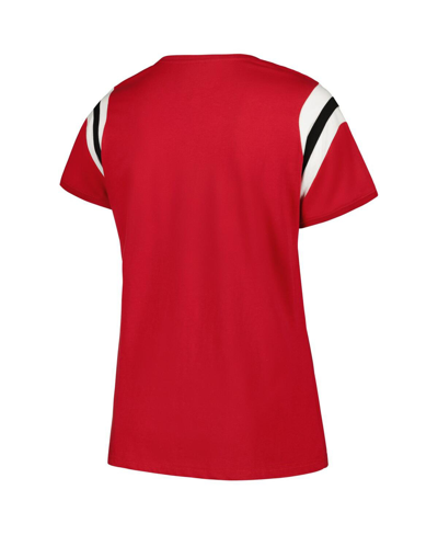 Shop Profile Women's  Cardinal Arkansas Razorbacks Plus Size Striped Tailgate Crew Neck T-shirt